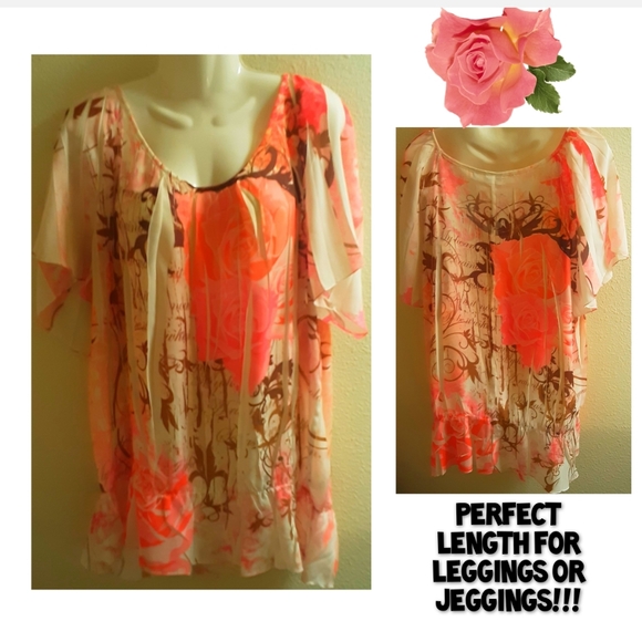 Cato Top Pink Floral Airbrush Peplum Hem Size 26/28W NWOT - Picture 3 of 15